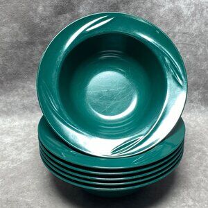 6 Vintage Rubbermaid Green Melamine Rim Soup Cereal Bowls 3896
